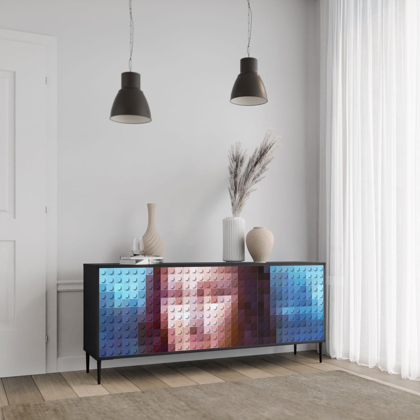 Credenza a 3 ante CONSTRUCTIVE ART in finitura nera