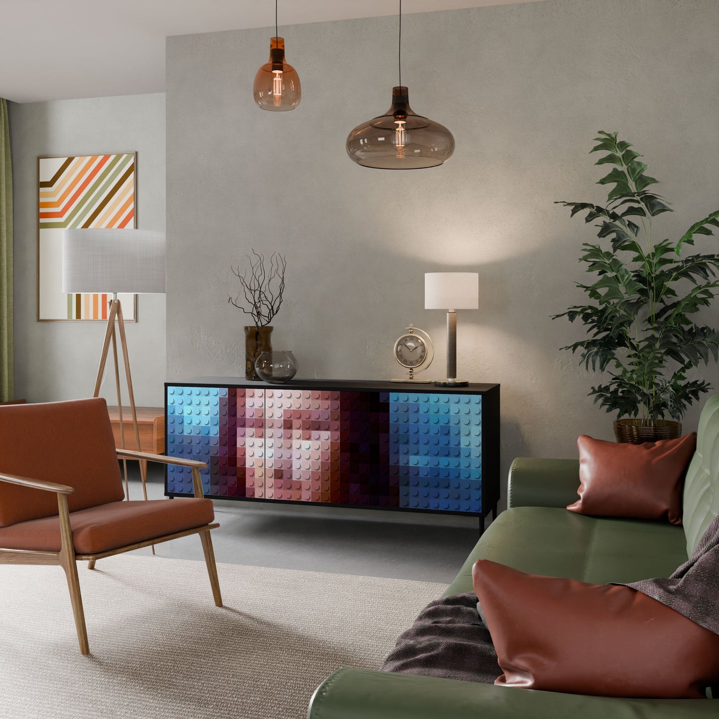 Credenza a 3 ante CONSTRUCTIVE ART in finitura nera