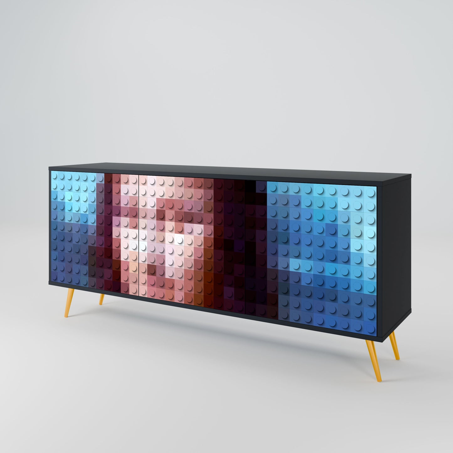 Credenza a 3 ante CONSTRUCTIVE ART in finitura nera