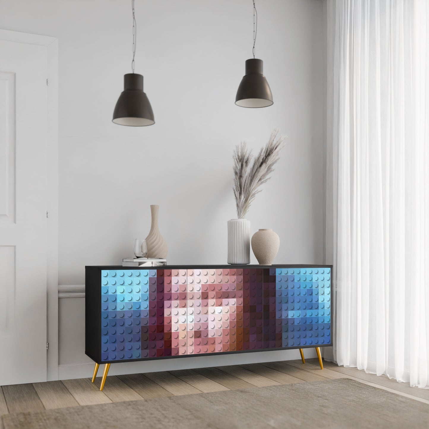 Credenza a 3 ante CONSTRUCTIVE ART in finitura nera