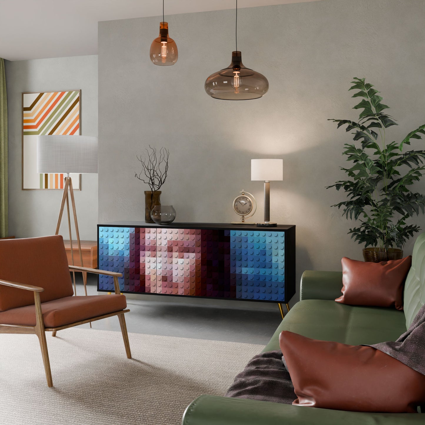 Credenza a 3 ante CONSTRUCTIVE ART in finitura nera