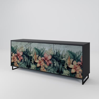 Credenza a 3 ante HEAVENLY BLOOM con finitura nera