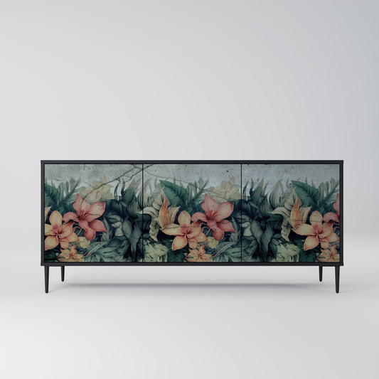 Credenza a 3 ante HEAVENLY BLOOM con finitura nera