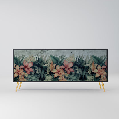Credenza a 3 ante HEAVENLY BLOOM con finitura nera