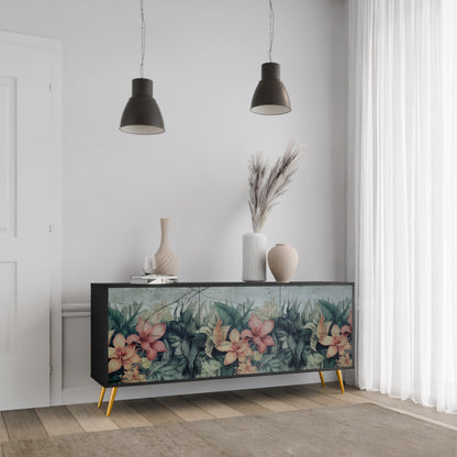 Credenza a 3 ante HEAVENLY BLOOM con finitura nera