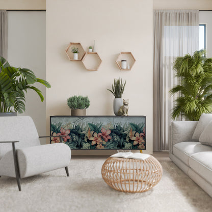 Credenza a 3 ante HEAVENLY BLOOM con finitura nera