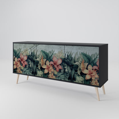 Credenza a 3 ante HEAVENLY BLOOM con finitura nera