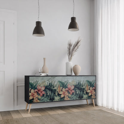 Credenza a 3 ante HEAVENLY BLOOM con finitura nera