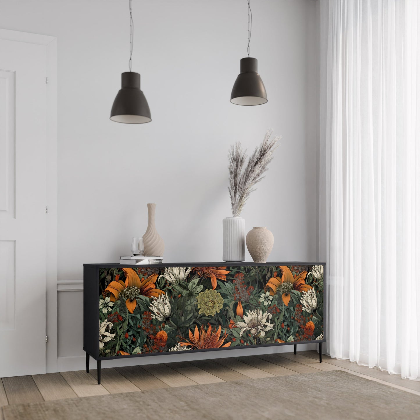 Credenza a 3 ante MIDNIGHT SPROUT in finitura nera