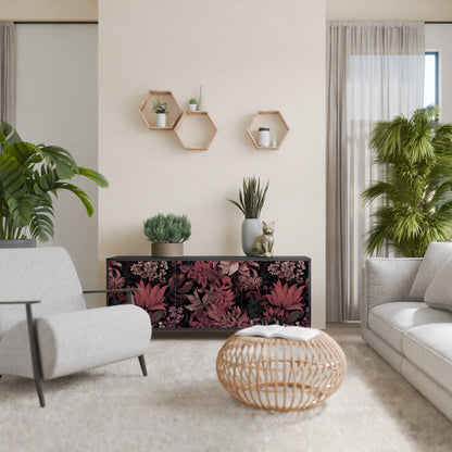 Credenza a 3 ante FLORAL WHISPER in finitura nera