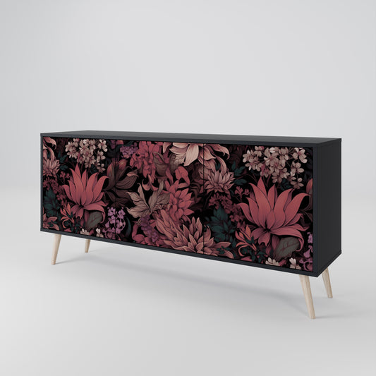 Credenza a 3 ante FLORAL WHISPER in finitura nera