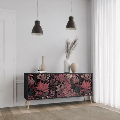 Credenza a 3 ante FLORAL WHISPER in finitura nera