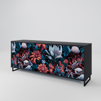 Credenza ETHEREAL BLOSSOMS a 3 ante in finitura nera