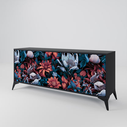 Credenza ETHEREAL BLOSSOMS a 3 ante in finitura nera