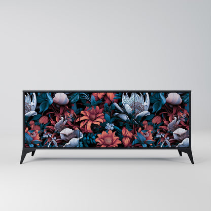Credenza ETHEREAL BLOSSOMS a 3 ante in finitura nera