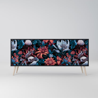 Credenza ETHEREAL BLOSSOMS a 3 ante in finitura nera