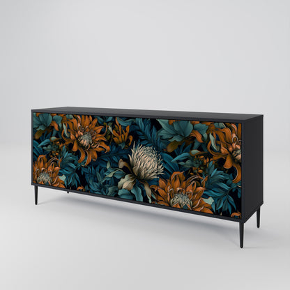 Credenza a 3 ante MORNING BLOOM in finitura nera