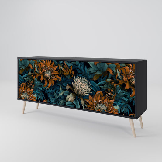 Credenza a 3 ante MORNING BLOOM in finitura nera