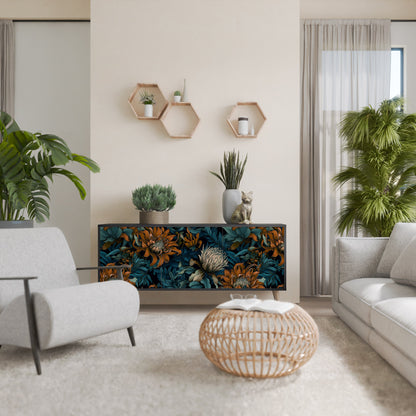 Credenza a 3 ante MORNING BLOOM in finitura nera
