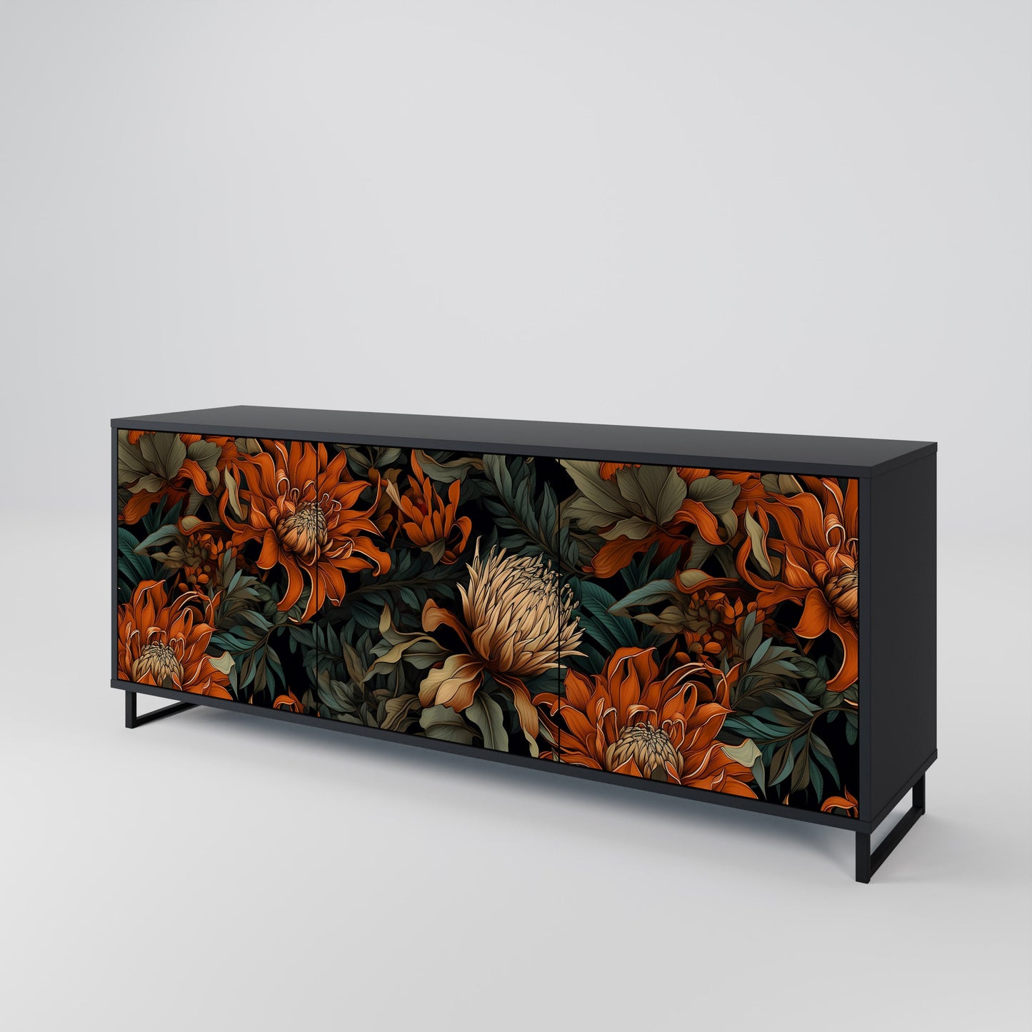Credenza a 3 ante DAWN BLOOM in finitura nera