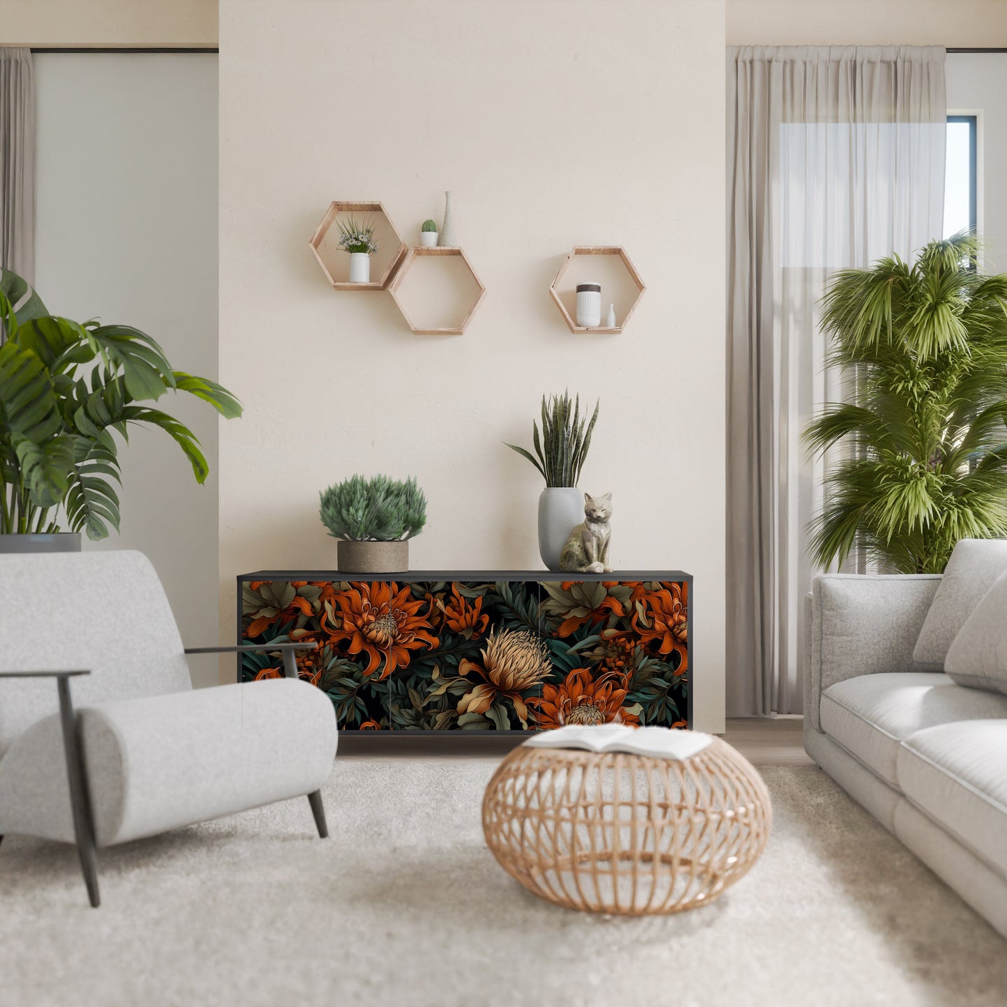 Credenza a 3 ante DAWN BLOOM in finitura nera