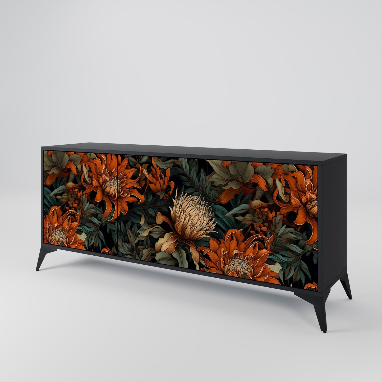 Credenza a 3 ante DAWN BLOOM in finitura nera
