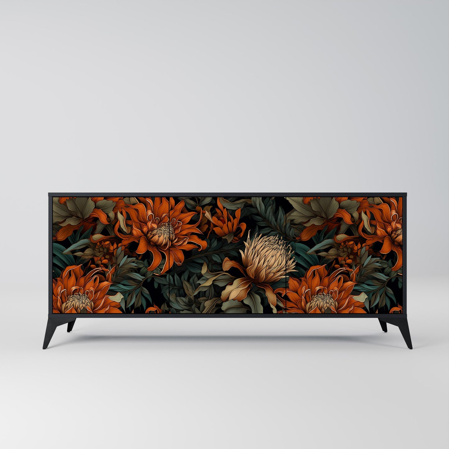 Credenza a 3 ante DAWN BLOOM in finitura nera