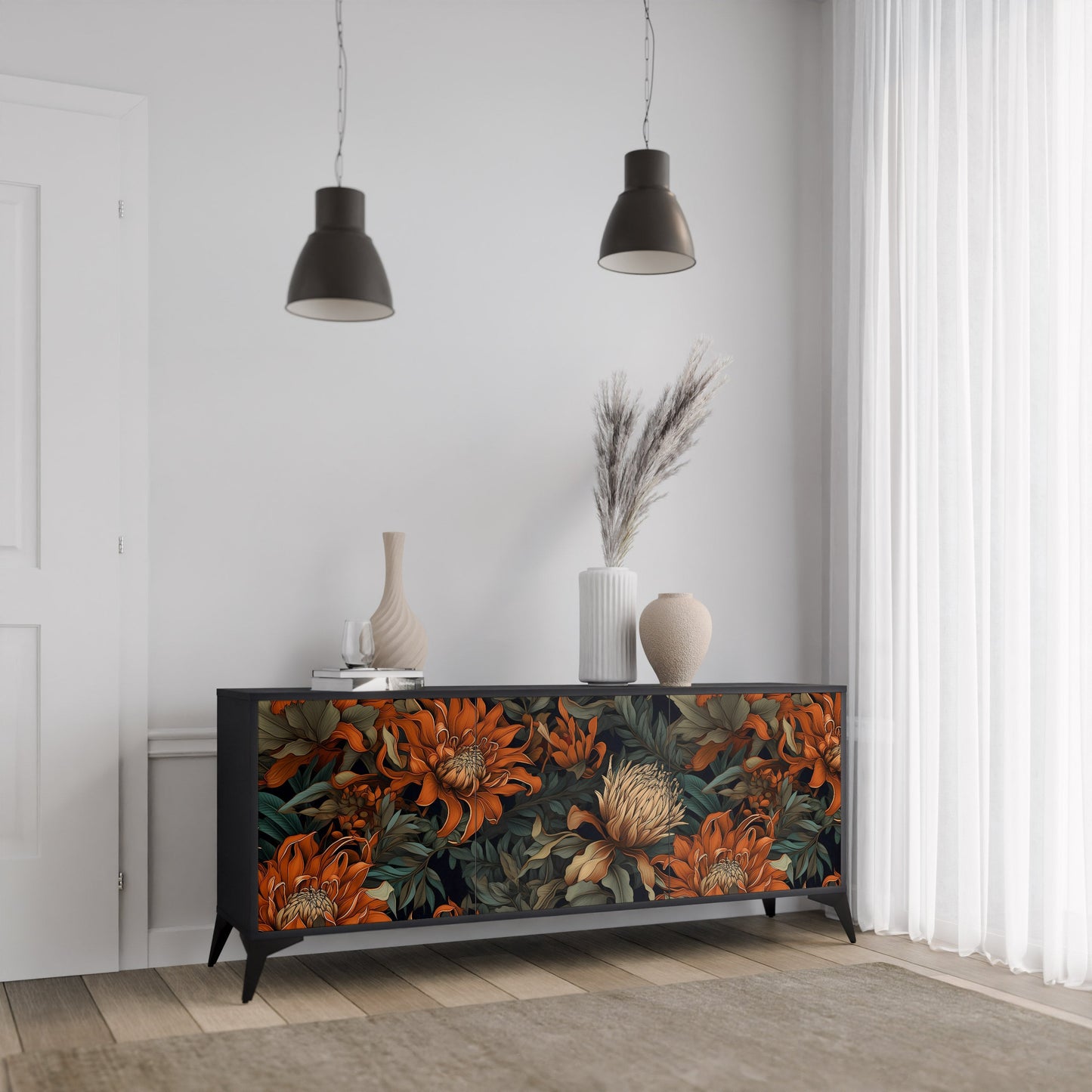 Credenza a 3 ante DAWN BLOOM in finitura nera