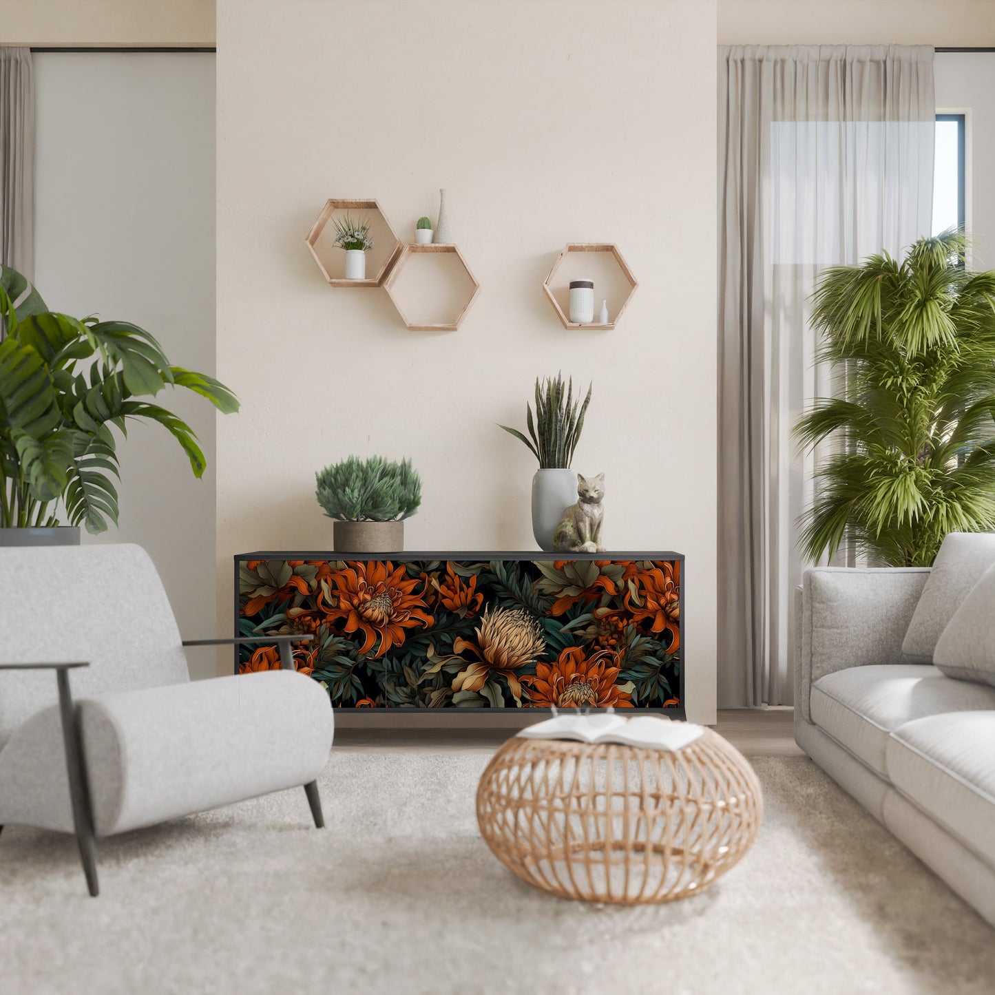 Credenza a 3 ante DAWN BLOOM in finitura nera
