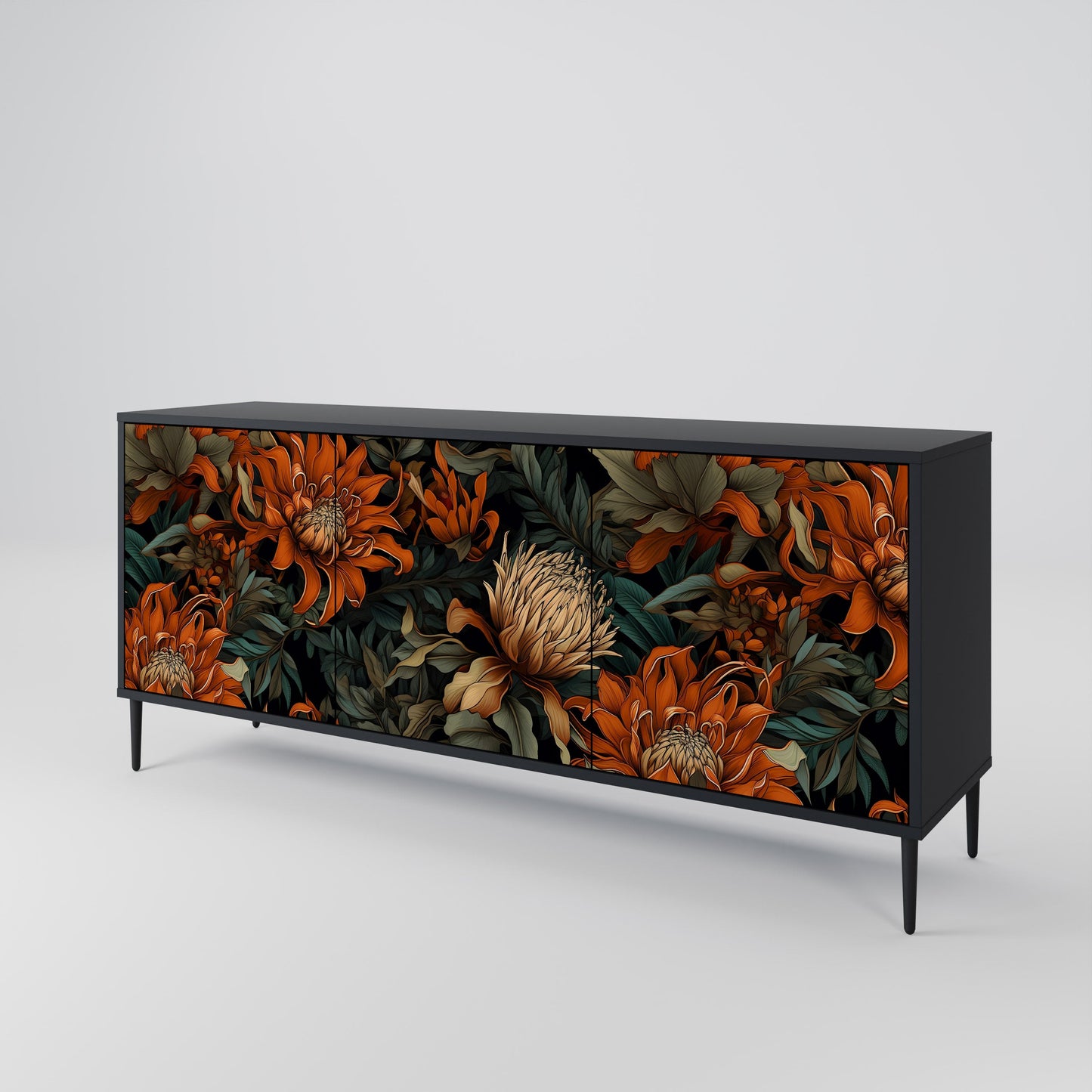 Credenza a 3 ante DAWN BLOOM in finitura nera