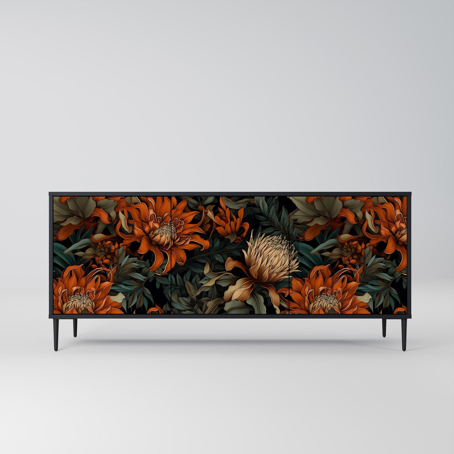 Credenza a 3 ante DAWN BLOOM in finitura nera