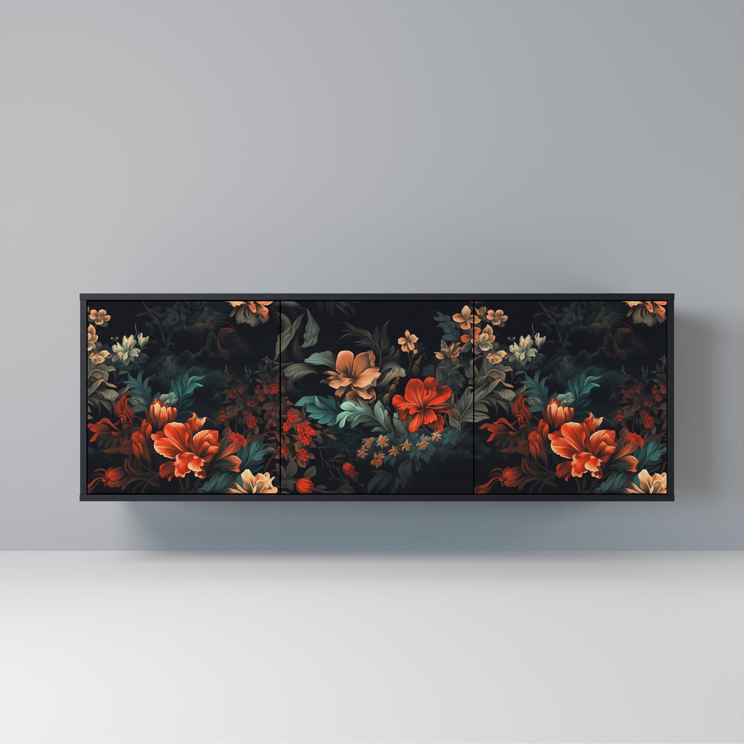 IMAGINARY BLOSSOM Madia a 3 Ante in Finitura Nera