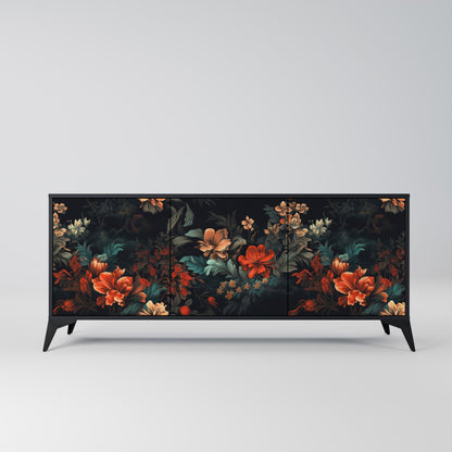 Credenza a 3 ante IMAGINARY BLOSSOM in finitura nera
