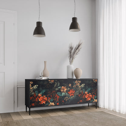 Credenza a 3 ante IMAGINARY BLOSSOM in finitura nera