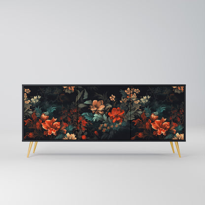 Credenza a 3 ante IMAGINARY BLOSSOM in finitura nera
