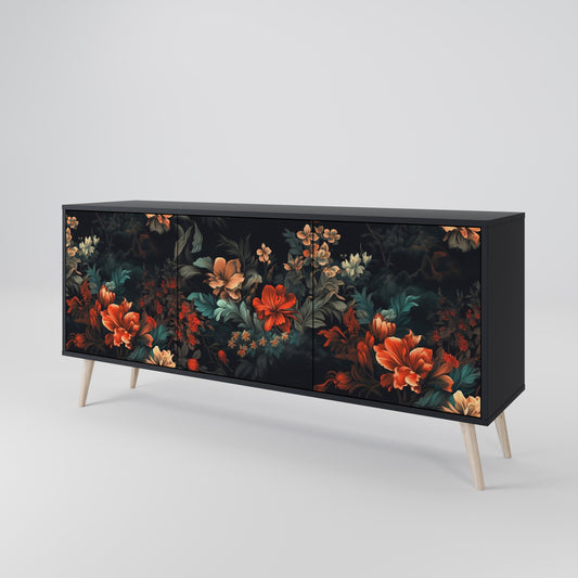 Credenza a 3 ante IMAGINARY BLOSSOM in finitura nera