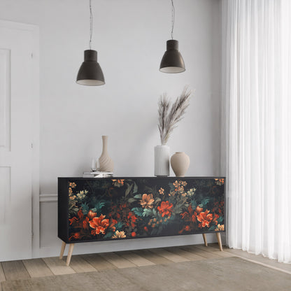 Credenza a 3 ante IMAGINARY BLOSSOM in finitura nera