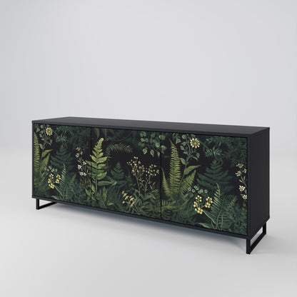 Credenza a 3 ante FERN FLOWERS in finitura nera