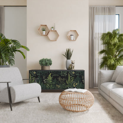 Credenza a 3 ante FERN FLOWERS in finitura nera