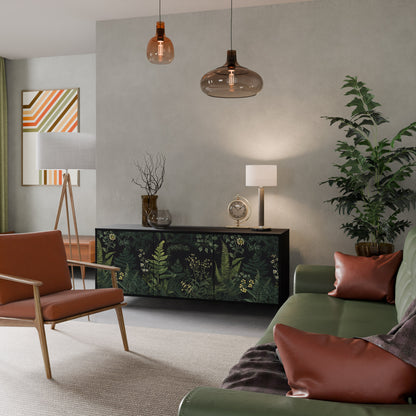 Credenza a 3 ante FERN FLOWERS in finitura nera