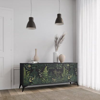 Credenza a 3 ante FERN FLOWERS in finitura nera