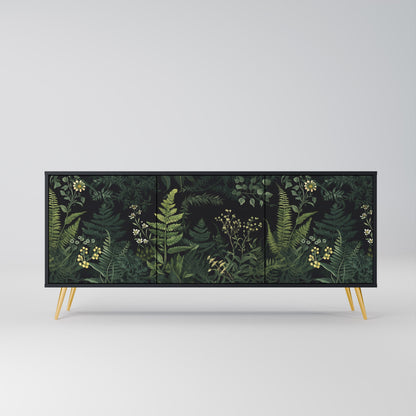 Credenza a 3 ante FERN FLOWERS in finitura nera