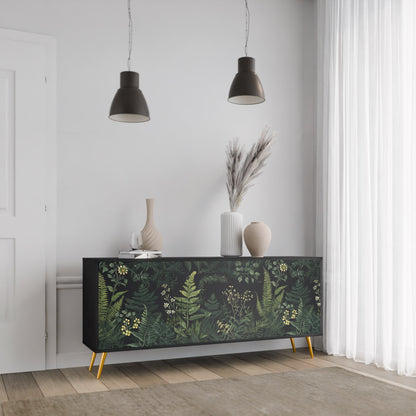 Credenza a 3 ante FERN FLOWERS in finitura nera