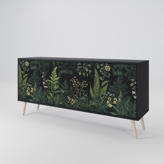 Credenza a 3 ante FERN FLOWERS in finitura nera