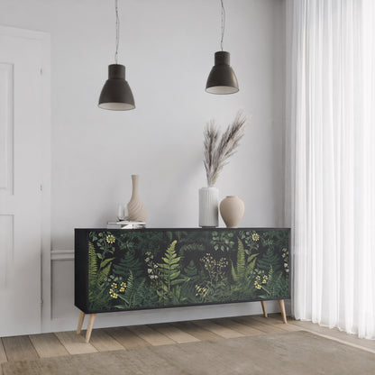 Credenza a 3 ante FERN FLOWERS in finitura nera