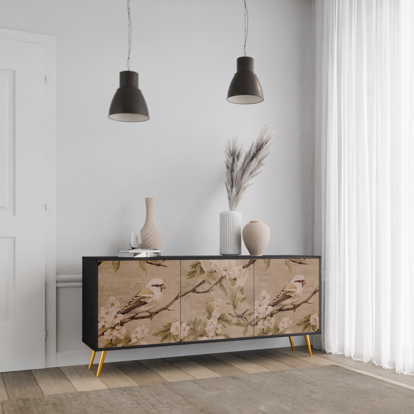 Credenza PETAL DISTINGUISH a 3 ante in finitura nera