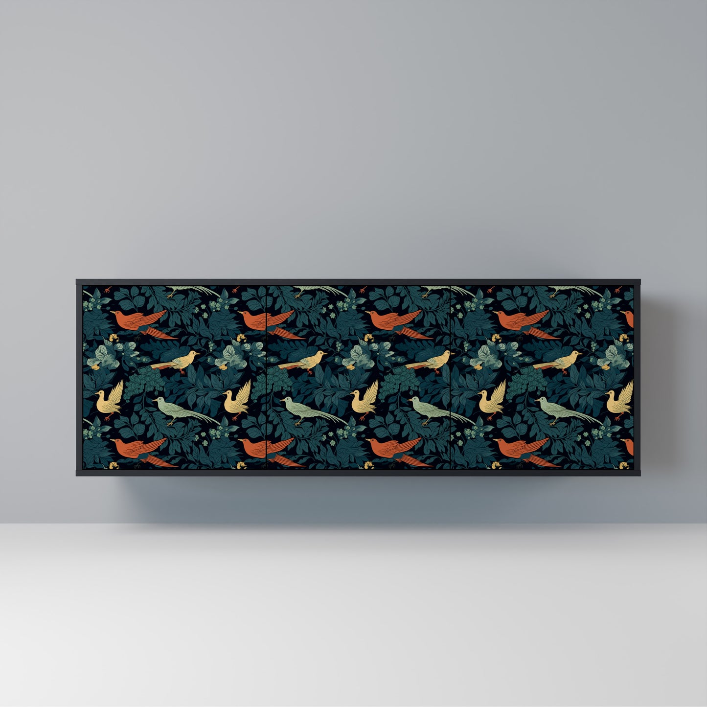 FOWL ORNAMENT Madia a 3 Ante in Finitura Nera