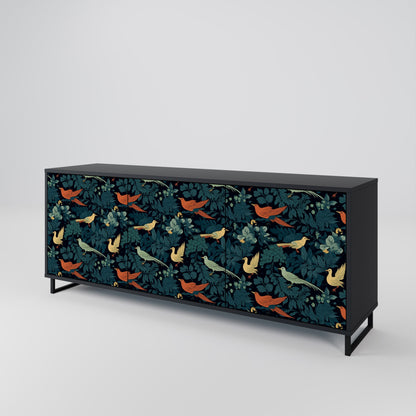 Credenza a 3 ante FOWL ORNAMENT in finitura nera
