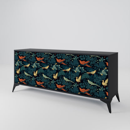 Credenza a 3 ante FOWL ORNAMENT in finitura nera
