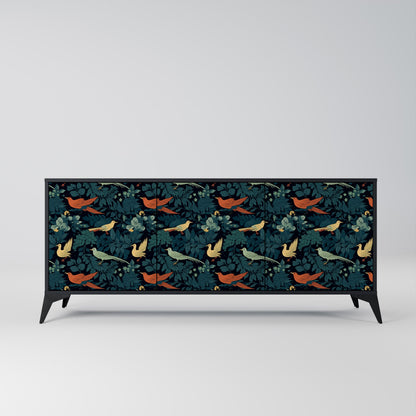 Credenza a 3 ante FOWL ORNAMENT in finitura nera